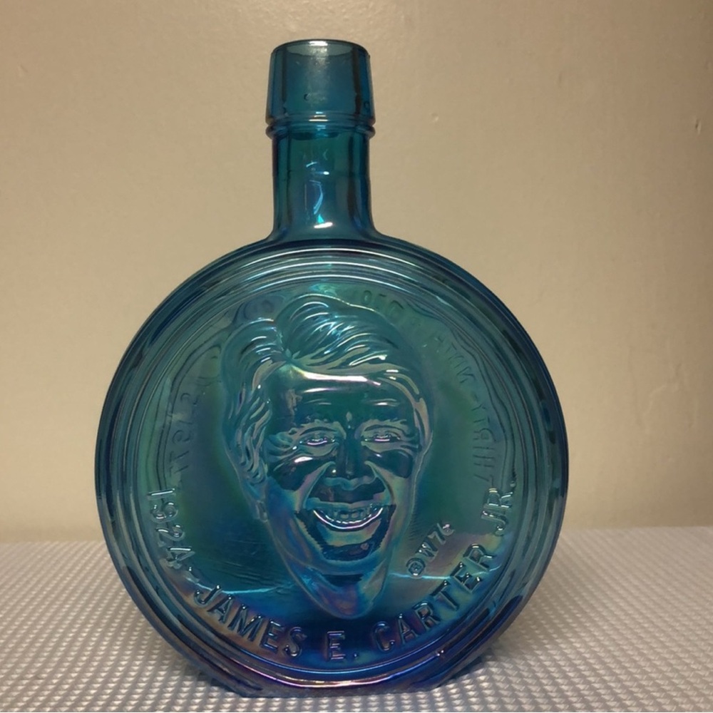 Wheaton Village 1st Edition President JIMMY CARTER 1976 Blue Glass Bottle Rare